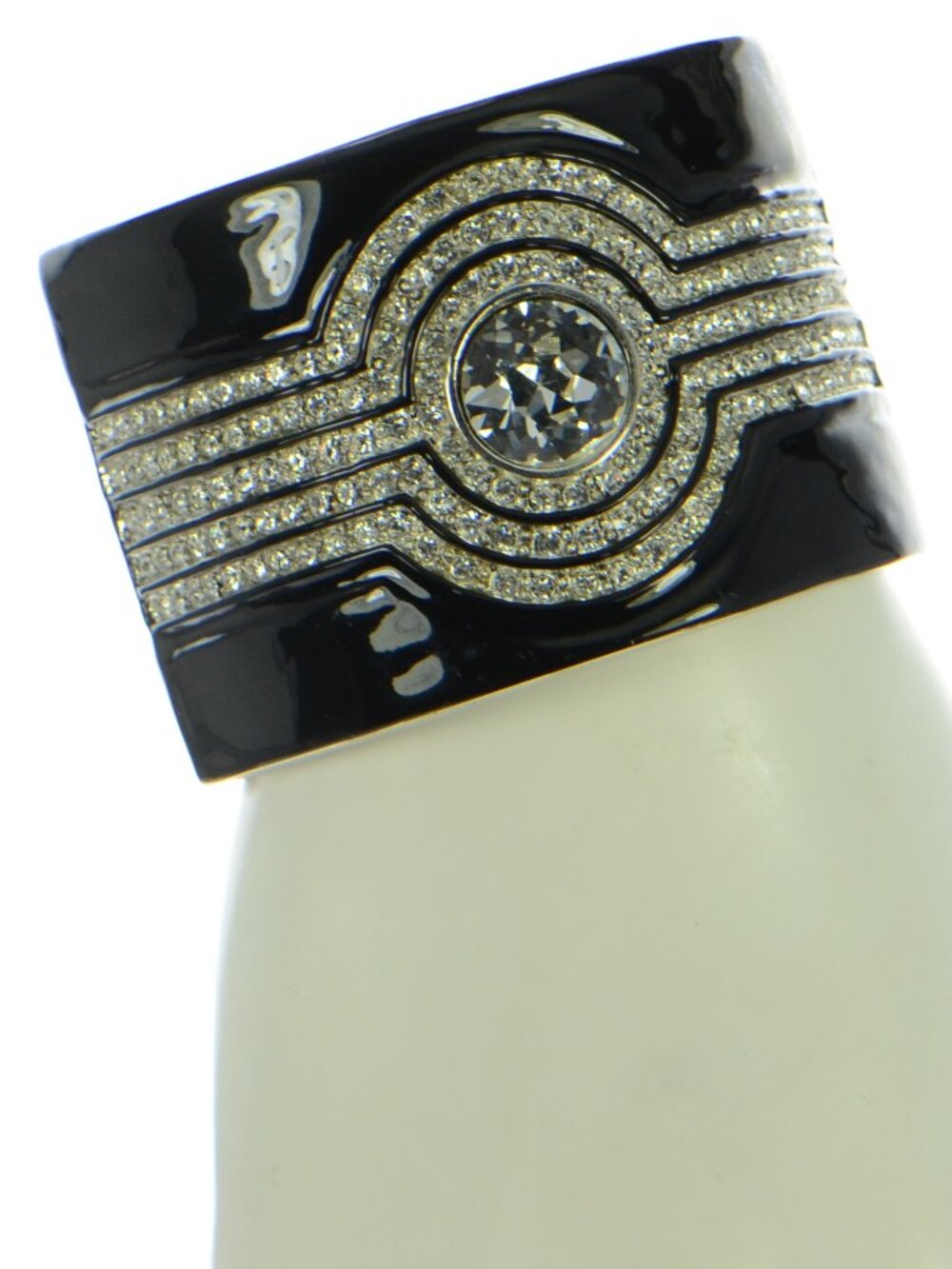 Kenneth Jay Lane Black Enamel Crystal Cuff Bracelet